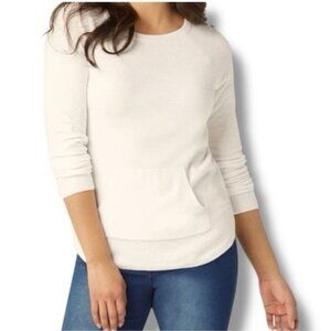 Barefoot Dreams XS CozyChic Lite Crew Neck Ivory Top Pockets NEW $118